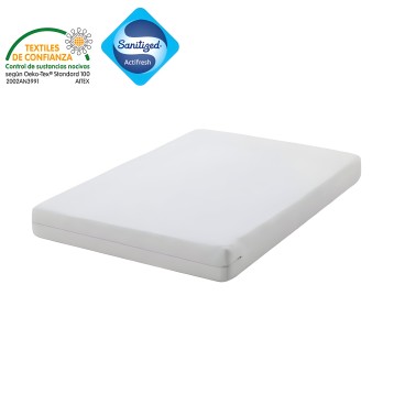 Colchón blanco con funda sanitizada Actifresh y certificación textil de confianza Oeko-Tex