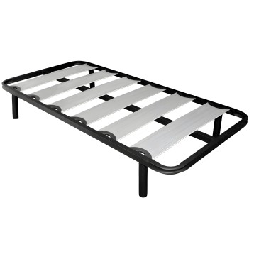 Somier de cama individual con estructura metálica negra y láminas grises reforzadas