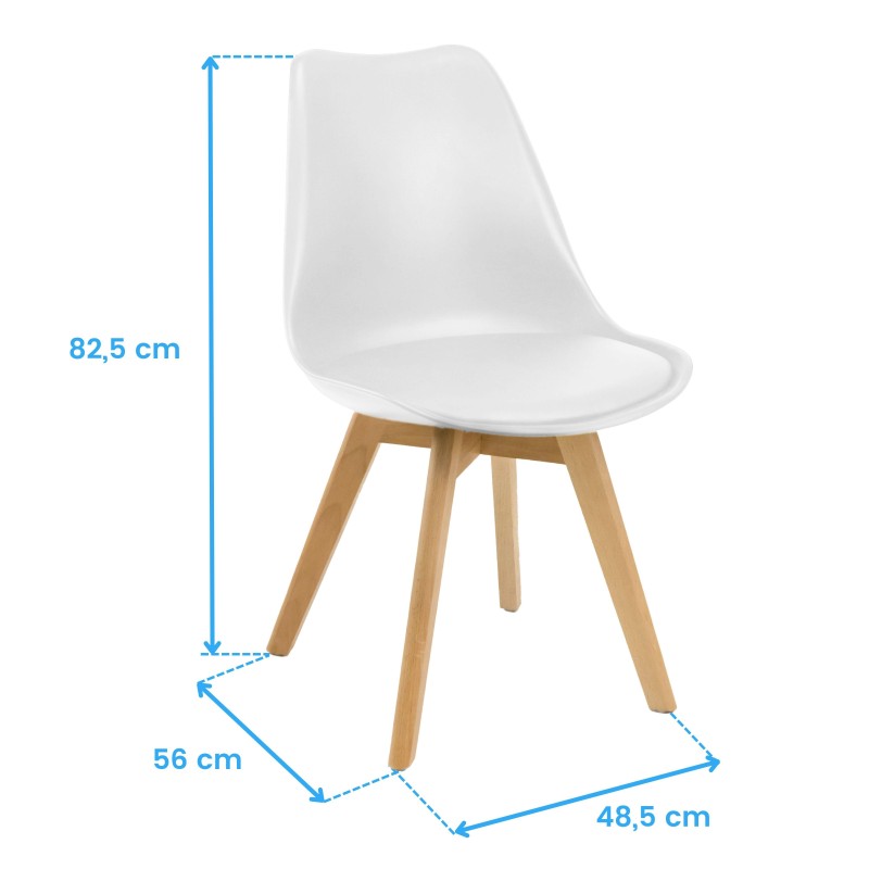 Silla moderna de diseño escandinavo con asiento blanco y patas de madera natural