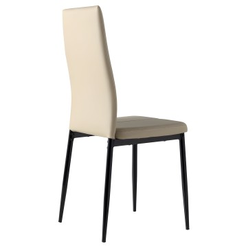 Silla de comedor con respaldo alto en tapizado crema y asiento gris y estructura metálica negra