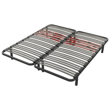 Base cama articulada negra con láminas grises y rojas plegable en dos secciones
