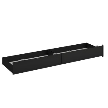 Cajonera bajo cama negra con dos cajones y guías metálicas de deslizamiento