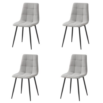 Juego de 4 sillas modernas tapizadas gris claro con respaldo acolchado y patas metálicas negras