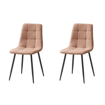 Pareja de sillas de comedor tapizadas en beige con respaldo acolchado y patas metálicas negras