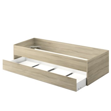 Cama individual madera clara con cajón nido extraíble y base metálica
