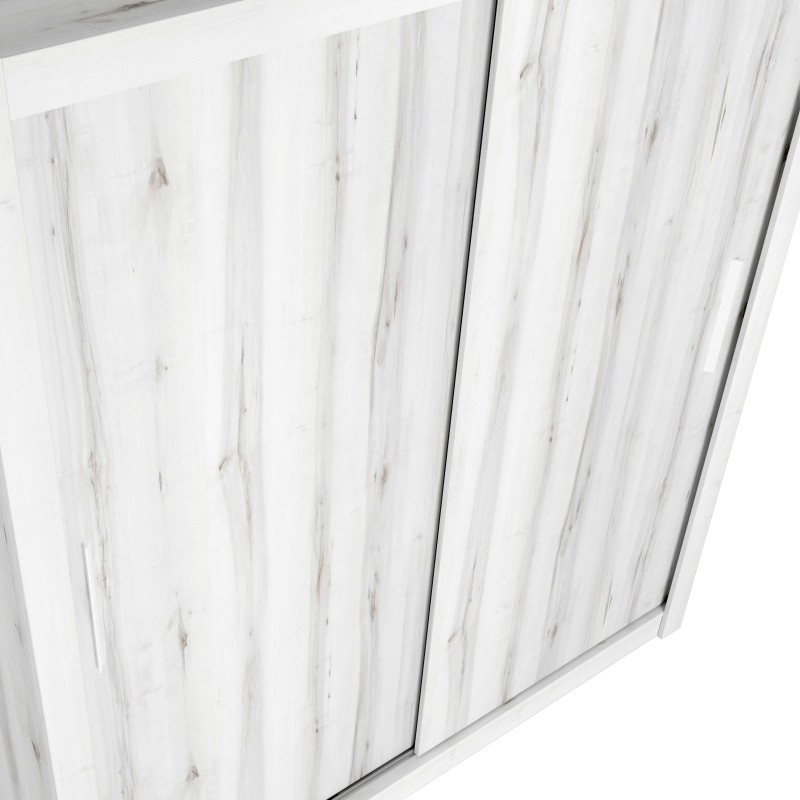 Armario de dos puertas correderas con frente en madera blanca efecto roble y estructura blanca