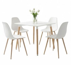Conjunto de mesa fija cuadrada con 4 sillas Roble y Blanco Mate