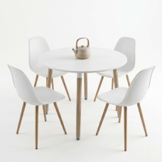 Conjunto de mesa fija con 4 sillas Roble y Blanco Mate