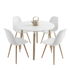 Conjunto de mesa fija con 4 sillas Roble y Blanco Mate