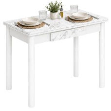 Mesa Cocina Extensible Kitchi Color Blanco y Mármol 80x76x40-80 cm