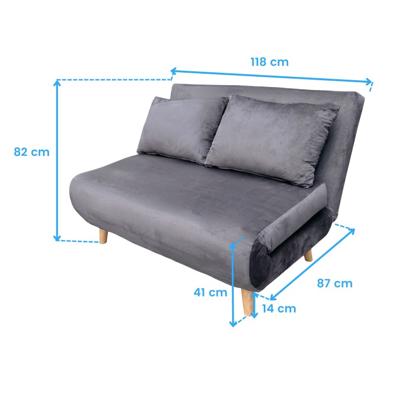 sofa cama gris oscuro cotas