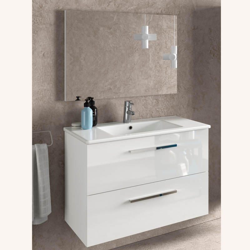 Columna de baño ARUBA WHITE, armario alto de baño, color roble/blanco  brillo – Muebles Slavic