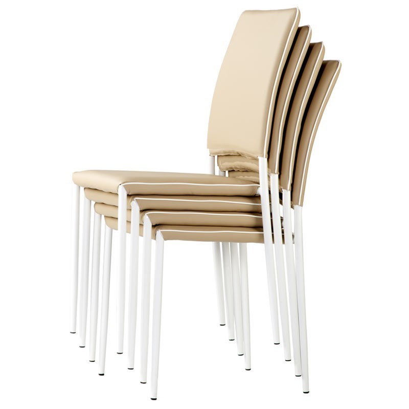 2 Sillas de Comedor Polipiel Metal Capuchino y Blanco