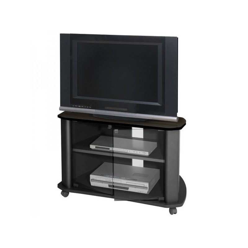 Mueble TV Negro Puerta Cristal 1 Balda - Miroytengo.es