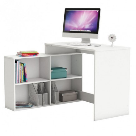 Mesa Escritorio Moderno Con Estanteria Baja Color Blanco_portada