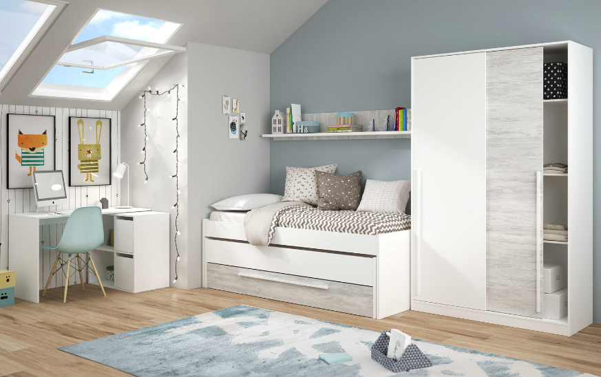 Habitación Juvenil Moderna Completo Elliot (Cama+Armario+Escritorio)